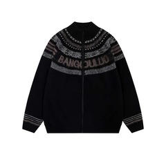 アメリカのレトロなぬいぐるみのアルファベットのジャカードのカーディガンのニットコート