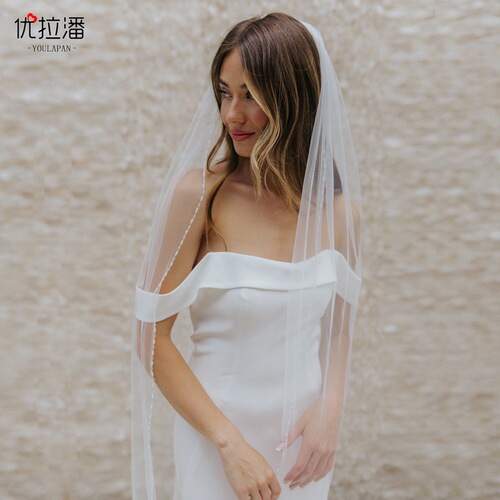 Youlapan new bridal short hand-sewn beaded crystal pearl veil hair comb foreign trade beaded veil V107