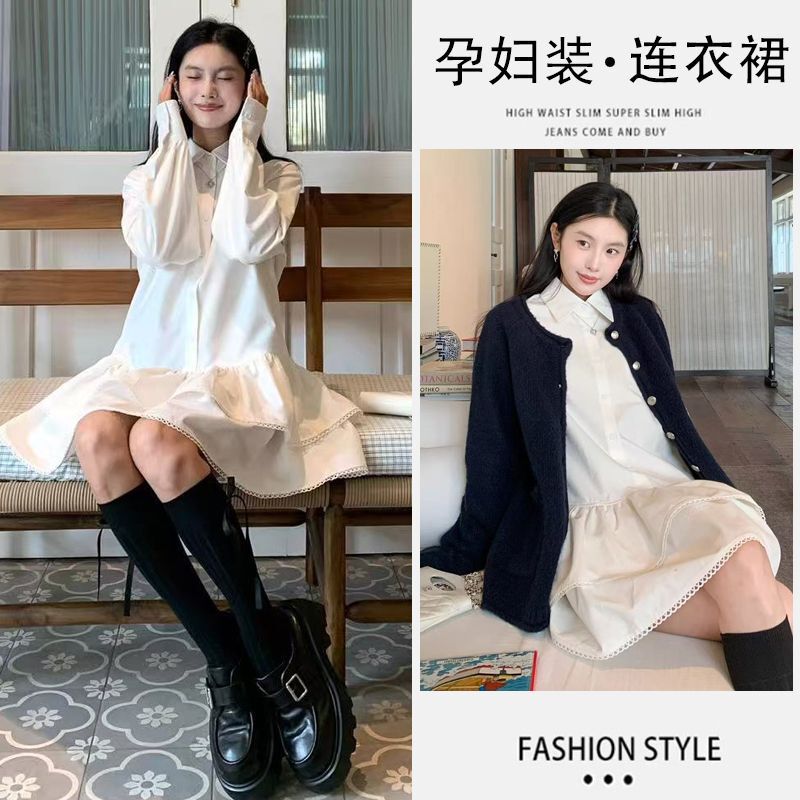 优质质量花房少女'女蕾丝花边小众a字裙春夏长袖白色衬衫连衣裙|undefined