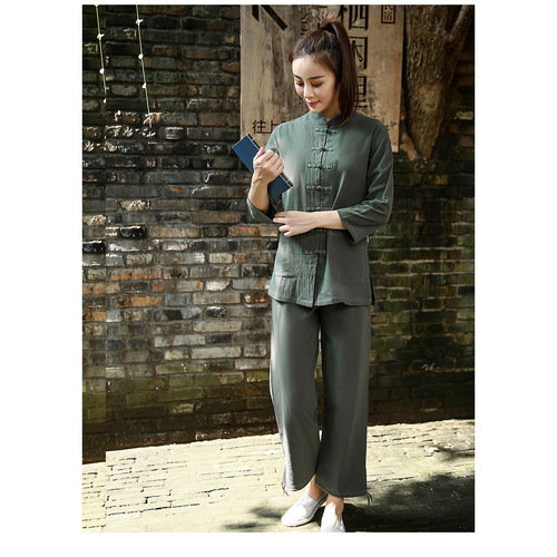 Taoist attire cotton linen women middle-aged and elderly martial arts performance practice dress retro Chinese style Tai Chi clothing one-piece drop shipping