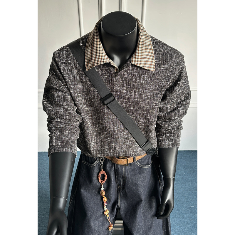 Dwuczęściowa koszulka w kratę z długim rękawem w stylu Old Money dla mężczyzn, edycja wiosenna, modny design marki, warstwowa koszulka polo_voghion.com