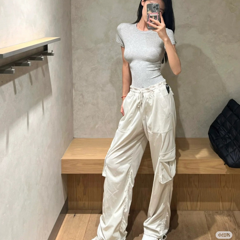 Lulu Original Brand Dance Studio Women's Hip-Lifting Hiking Pants Loose Fit Mid-Waist Cargo Pants with Pockets