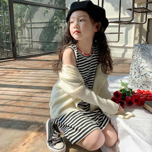 Girls' vest dress summer new Korean style striped western style suspender skirt vest dress for children and middle-aged children one piece drop shipping