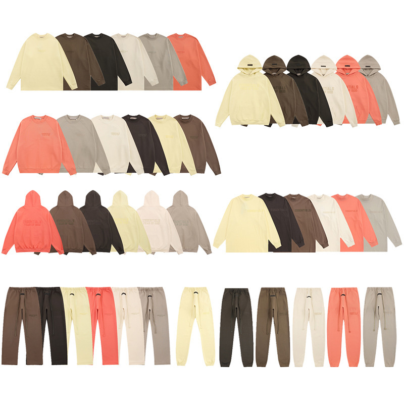 Cross-Border Fog Multi-Line Essentials Silicone Letter Autumn and Winter Fleece-Lined Round Neck Casual Sweatshirt and Sweatpants Suit Trendy Cross-Border Fog Multi-Line Essentials Silicone Letter Autumn and Winter Fleece-Lined Round Neck Casual Sweatshirt and Sweatpants Suit Trendy