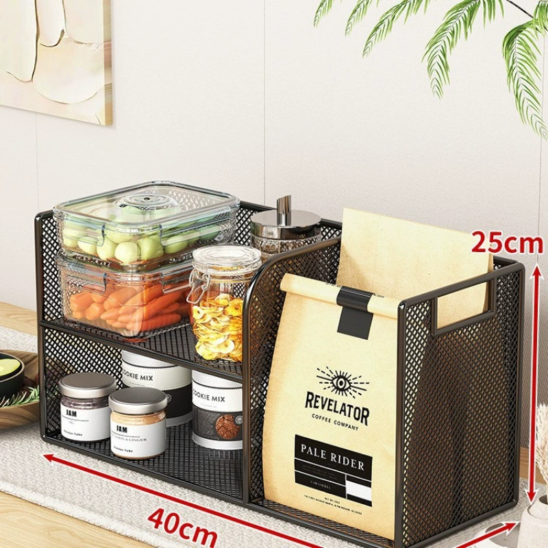Desktop Storage Rack, Multi-Layer Mesh Frame with Oak/Teak Shelves, 2–5 Tier Options