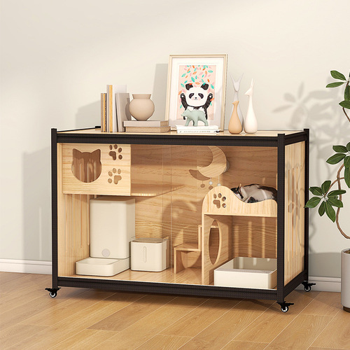 Mengzhu New Cat Cabinet Solid Wood Indoor Cat Villa Shared TV Cabinet for People and Pets Double-layer Cat Cage Cat House Display Cabinet