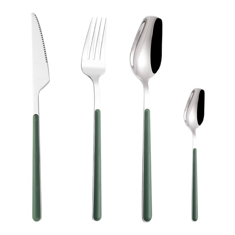 新しいステンレス鋼食器ギフトボックス家庭用クリップハンドルデザートスプーンクロスボーダーホット販売ステーキナイフ、フォーク、スプーンセット|undefined