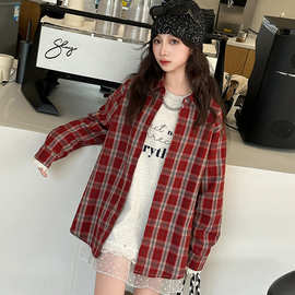 女童衬衫春秋款2025新款儿童洋气时髦格子上衣中大童休闲长袖衬衣