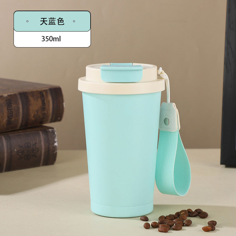 新款高颜值铃兰杯304不锈钢咖啡杯带提绳便携随手杯车载汽车水杯|undefined