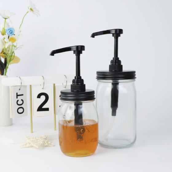 Hot Sale 10CC Jam Pump Syrup Pump Food Dispenser Standard Mason Cover Press Type Stainless Steel Mason Cover Sugar
