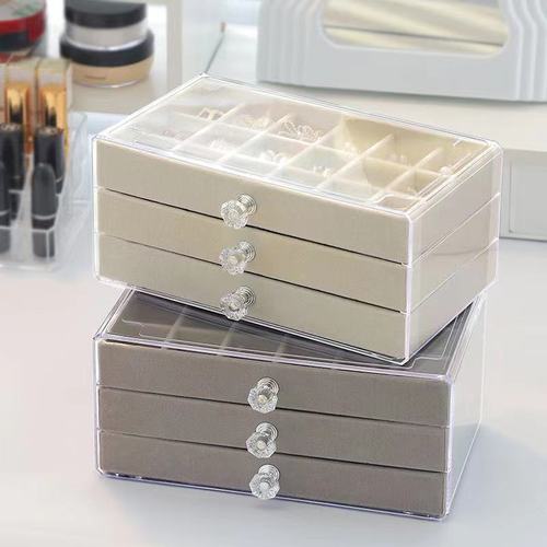 Drawer-style dustproof earring and earphone storage box, earring clip organizer, multi-layered diamond and pearl treasure box