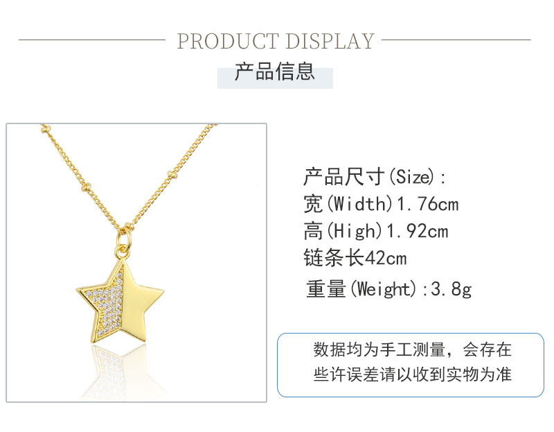 five-pointed star necklace diamond pendant jewelry glossy copper plating necklace wholesale