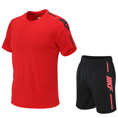 Men's Summer New Short Sleeve Set T-Shirt Men's Quick-Dry Running Loose Casual Sports Ball Suit Plus Size Men's