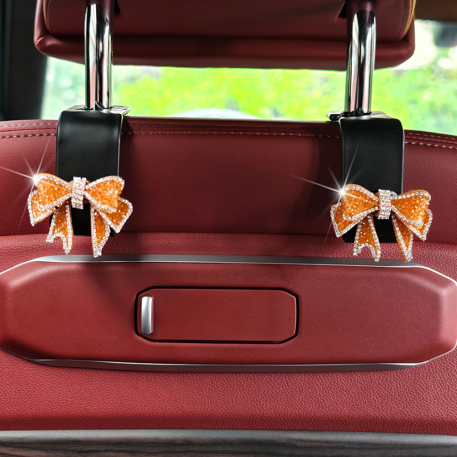 Full Rhinestone Bowknot Car Rear Seat Hook Interior Accessory for Women, Invisible Seat Back Storage Hook