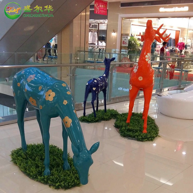 玻璃钢动物雕塑彩绘仿真鹿户外广场小区儿童影楼游乐场装饰摆件