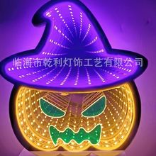 跨境新款万圣节南瓜隧道灯蝙蝠镜面灯霓虹灯幽灵骷髅女巫LED彩灯