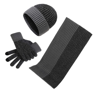 2022 hat scarf gloves three-piece suit one-piece scarf men's winter fleece-lined warm knitted wool hat winter