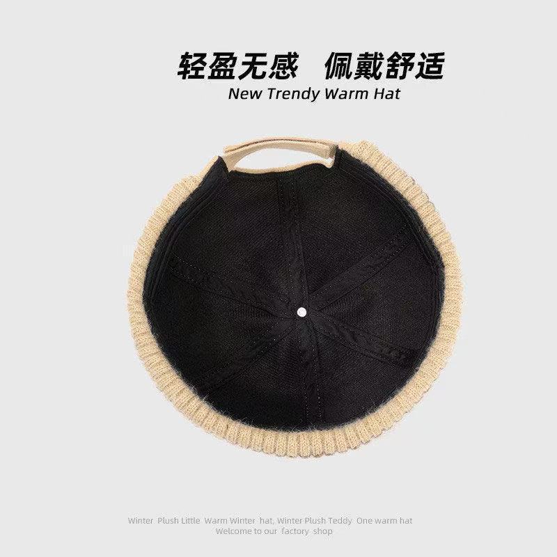 秋冬跨境新款日系复古瓜皮帽帽檐条纹针织地主帽休闲百搭雅痞冷帽|undefined