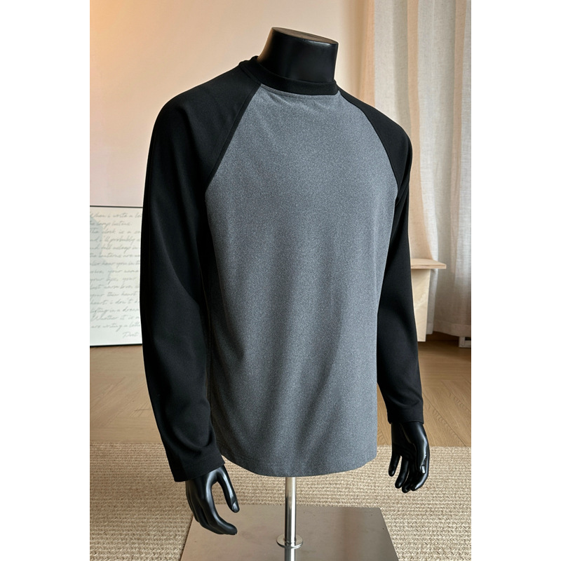 Dark Gray Heavy-duty Thermal Base Shirt For Men, Winter Cleanfit Warm Inner Layer, American-style Round-neck Long-sleeve_voghion.com