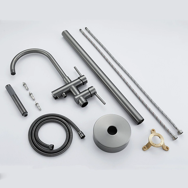 Bathtub faucet shower set gun grey floor-standing faucet with hand spray head bathroom vertical rotary wooden barrel