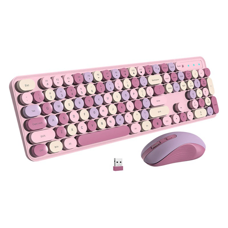 Заводская популярная беспроводная клавиатура для красивых девушек, бесшумный офисный ретро-милый розовый набор клавиатуры и мыши
