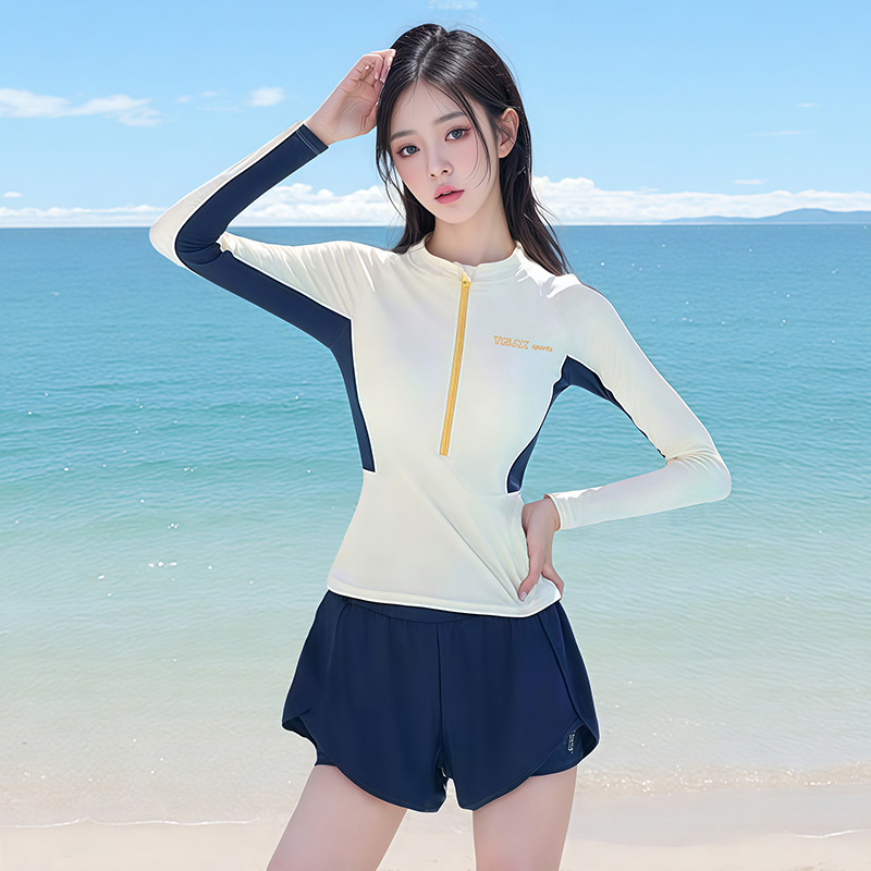 Women's Conservative Two Piece Swimsuit Long Sleeved Slimming High End Feel Professional Style Suitable For Hot Springs New_ecoleips.com