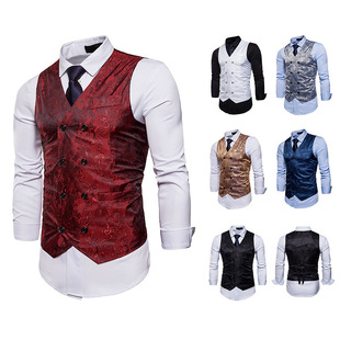 Men's New British Gentleman Slim-fit Vest Cross-border Fashion European Size Double-breasted Men's Suit Vest P40