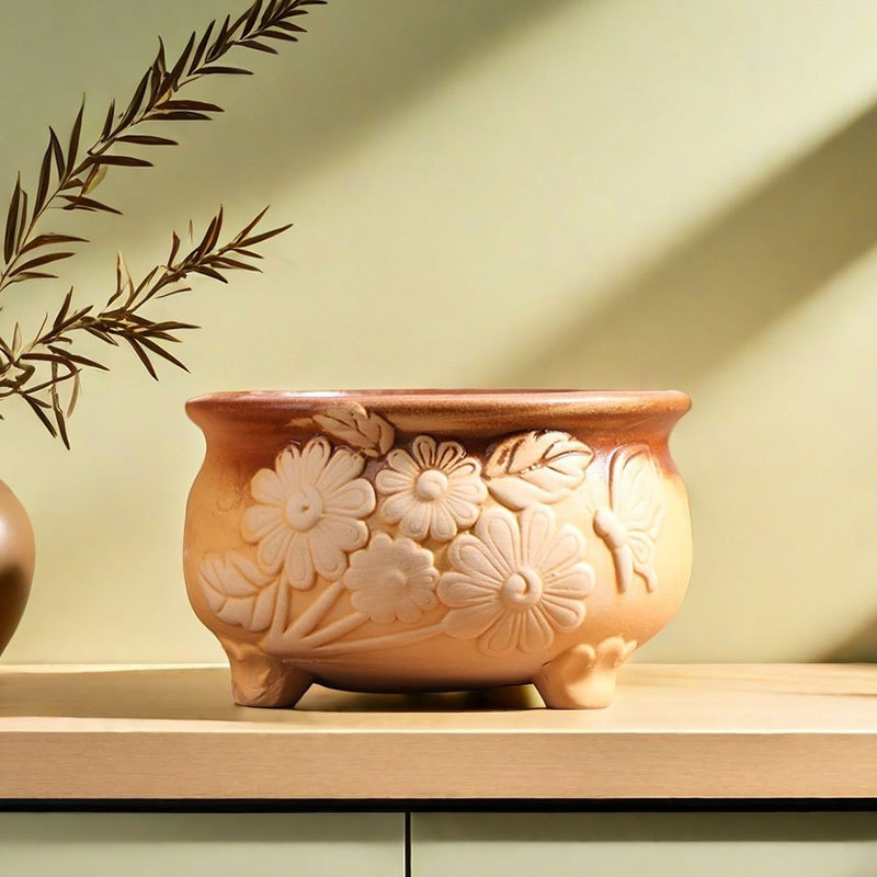 Qunseng maceta de flores de cerámica doméstica maceta de cerámica gruesa de gran calibre maceta de cerámica verde bandeja de flores al por mayor de precios especiales