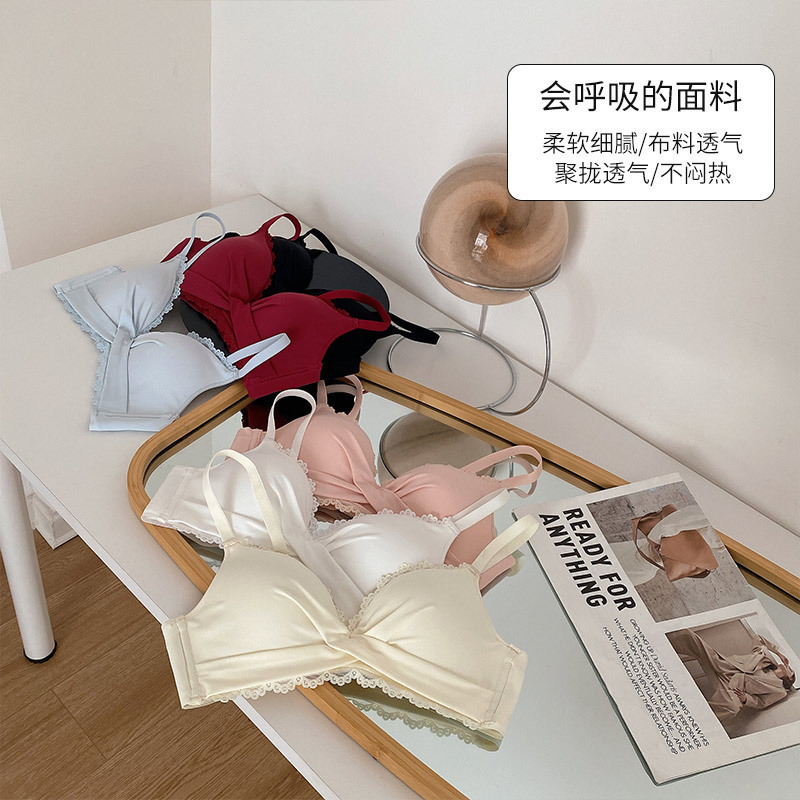 All-match sweet girl wireless triangle cup big chest top support push up underwear seamless beauty back big bra suit
