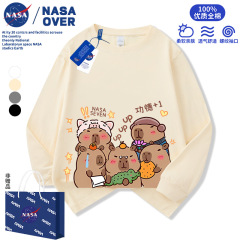 NASA卡皮巴拉可爱长袖t恤男女中大童装卡通小水豚打底衫早秋上衣