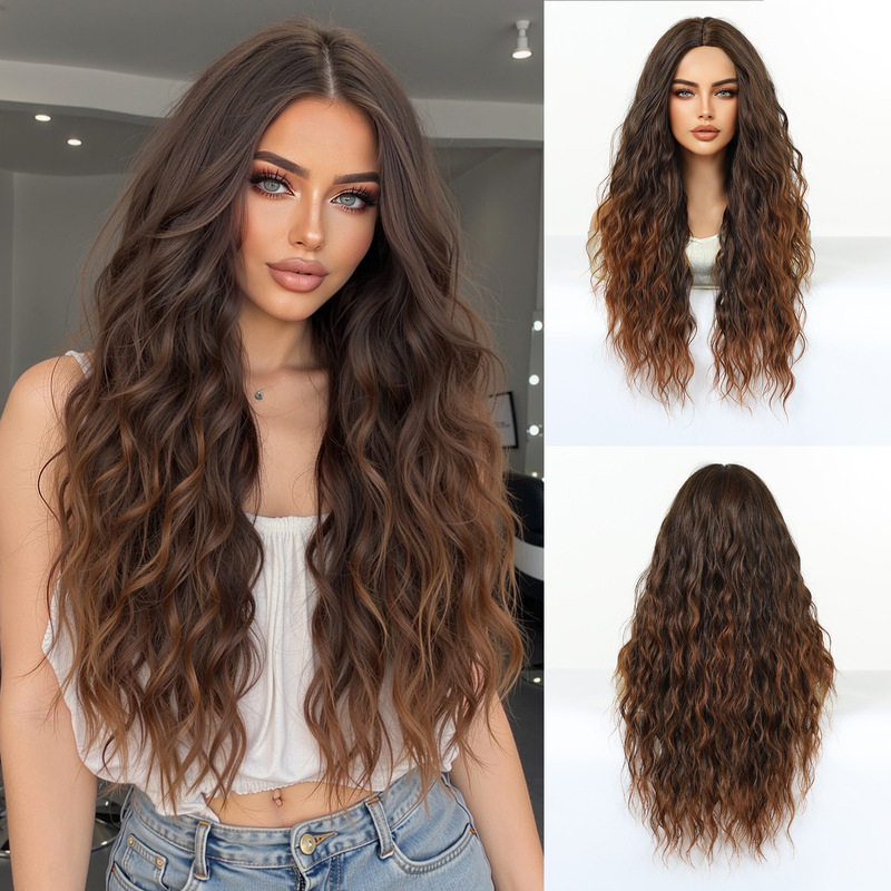 African and Latin American Style Gradient Brown Wig for Women 28inch Fluffy Natural-Looking European and American Fashion Wig Full Headpiece African and Latin American Style Gradient Brown Wig for Women 28inch Fluffy Natural-Looking European and American Fashion Wig Full Headpiece