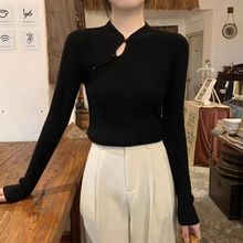 2024新款半高领毛衣女秋冬气质独特感小众修身套头内搭打底衫国风