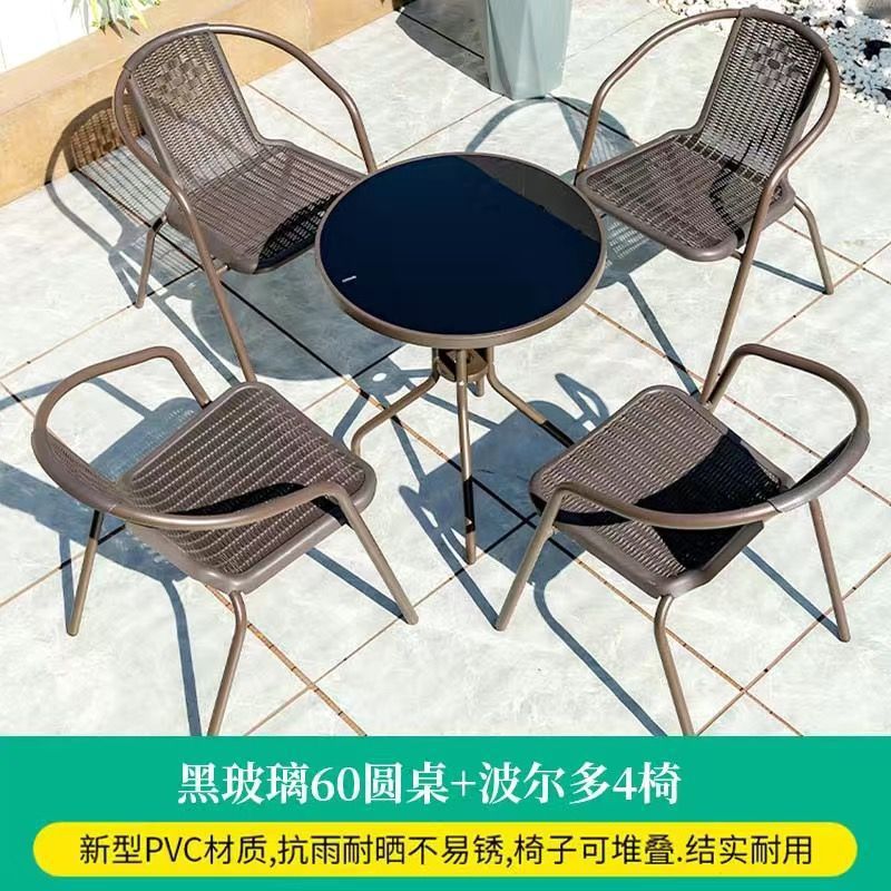 60cm black glass round table +4 chair [default without holes]]