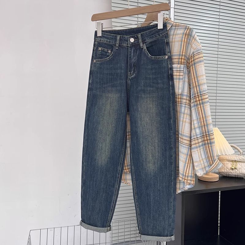 plus size retro nine points Harlan jeans women 2024 spring and autumn new chubby girl high waist slim dad radish pants