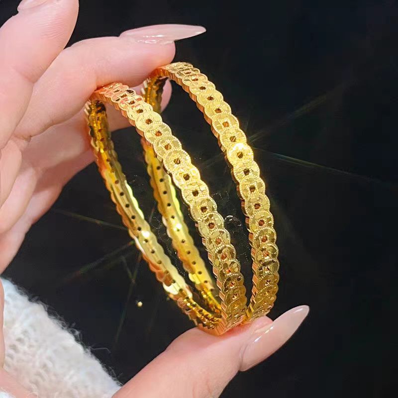 Gold Store Same Style Sand Gold Dazzling Hollow Crushed Ice Copper Coin Bracelet Full Circle Money Multi Bracelet High-End Gift for Girlfriend Gold Store Same Style Sand Gold Dazzling Hollow Crushed Ice Copper Coin Bracelet Full Circle Money Multi Bracelet High-End Gift for Girlfriend