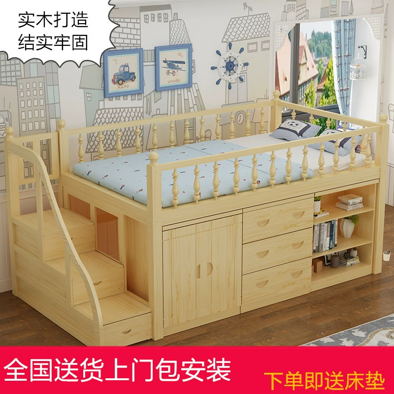 Детская кровать средней высоты из массива сосны с письменным столом и шкафом, многофункциональная комбинированная кровать, двухъярусная кровать со столом под кроватью для экономии места