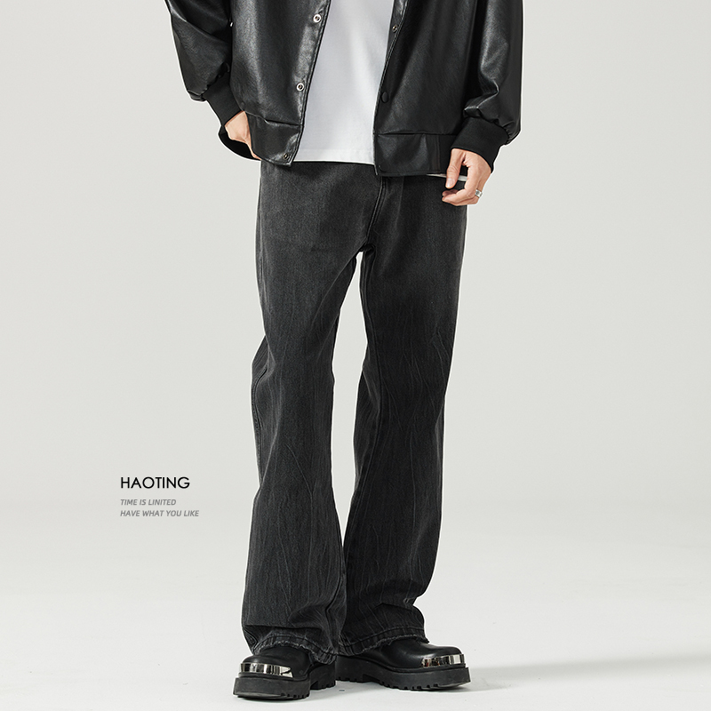 Haoting 2026 Autumn Micro-Flared Black Jeans for Men, Spring and Autumn Gradient Washed Loose Straight Wide-Leg Pants Haoting 2026 Autumn Micro-Flared Black Jeans for Men, Spring and Autumn Gradient Washed Loose Straight Wide-Leg Pants
