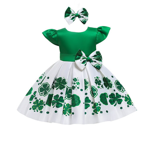 GIRL'S DRESS WITH BUTTERFLY KNOT, PRINCESS PRINT V-BACK FESTIVAL DRESS, CHRISTMAS LITTLE GIRL DRESS + HEADRESS