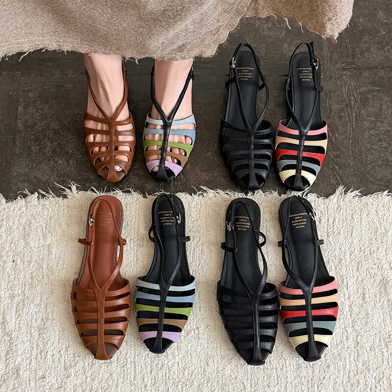 Little Red Su High-Heeled Version! New 4cm Rainbow Shoes, 2026 Summer Model, Sheepskin One-Strap Closed-Toe Backless Sandals
