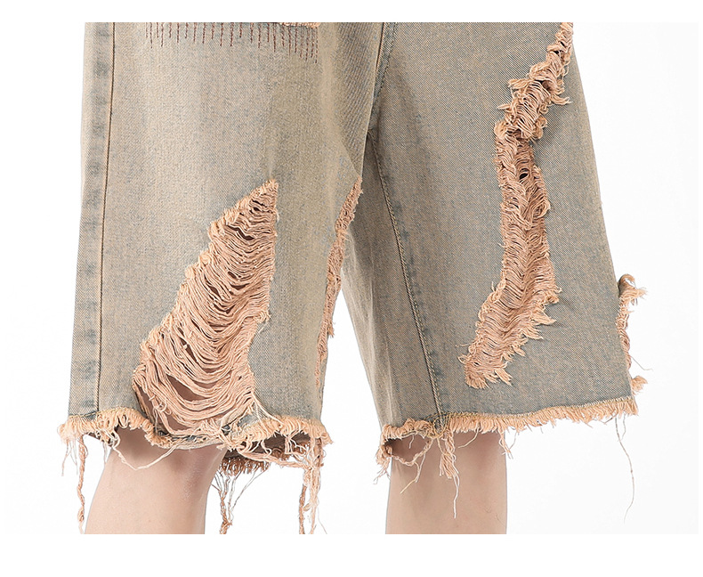 Jeans im amerikanischen Stil für Herren, 2024, Sommer, trendige Marke, Distressed-Denim-Shorts, Jugend, High Street, lockere, lässige Caprihosen_voghion.com