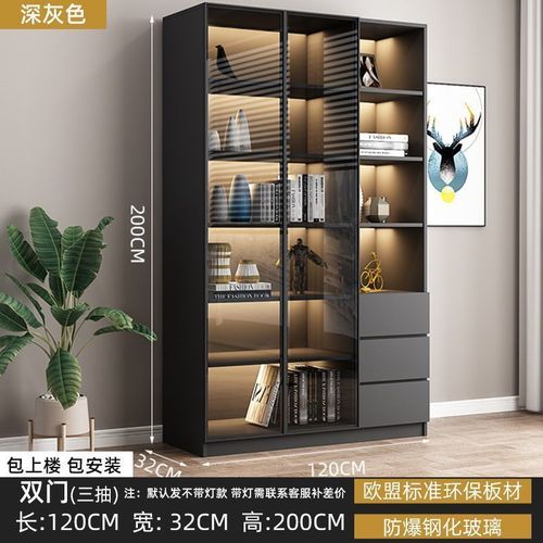 3x light luxury bookcase glass door simple modern living room home free combination bookcase office storage display figure