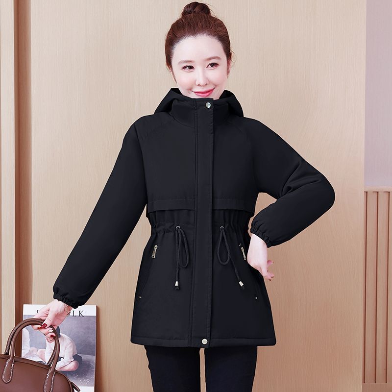 加绒加厚中长款风衣新款韩版外套棉服女修身显瘦百搭连帽外套|undefined