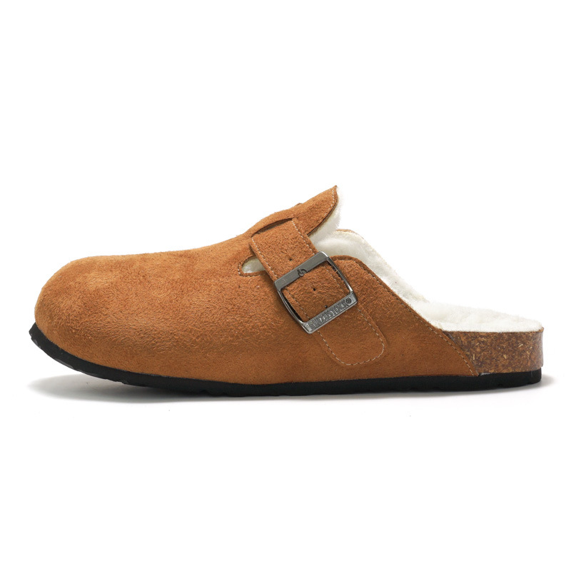 RUIZUSTOCK Winter Men's Closed-Toe Cork Slippers With Fleece, Women's Cotton Shoes, Warm Sandals, Suede Outdoor Wear_voghion.com