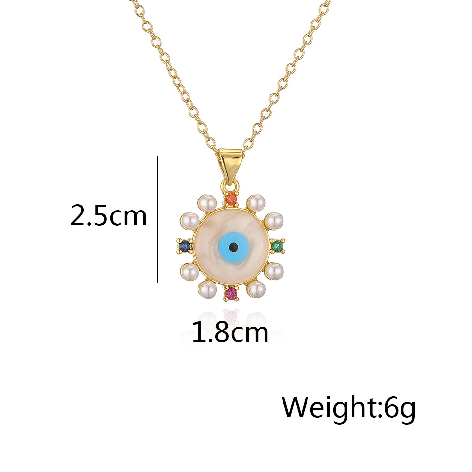 Fashion Round Devilu0027S Eye Heart Shape Copper Inlay Artificial Pearls Zircon Pendant Necklace