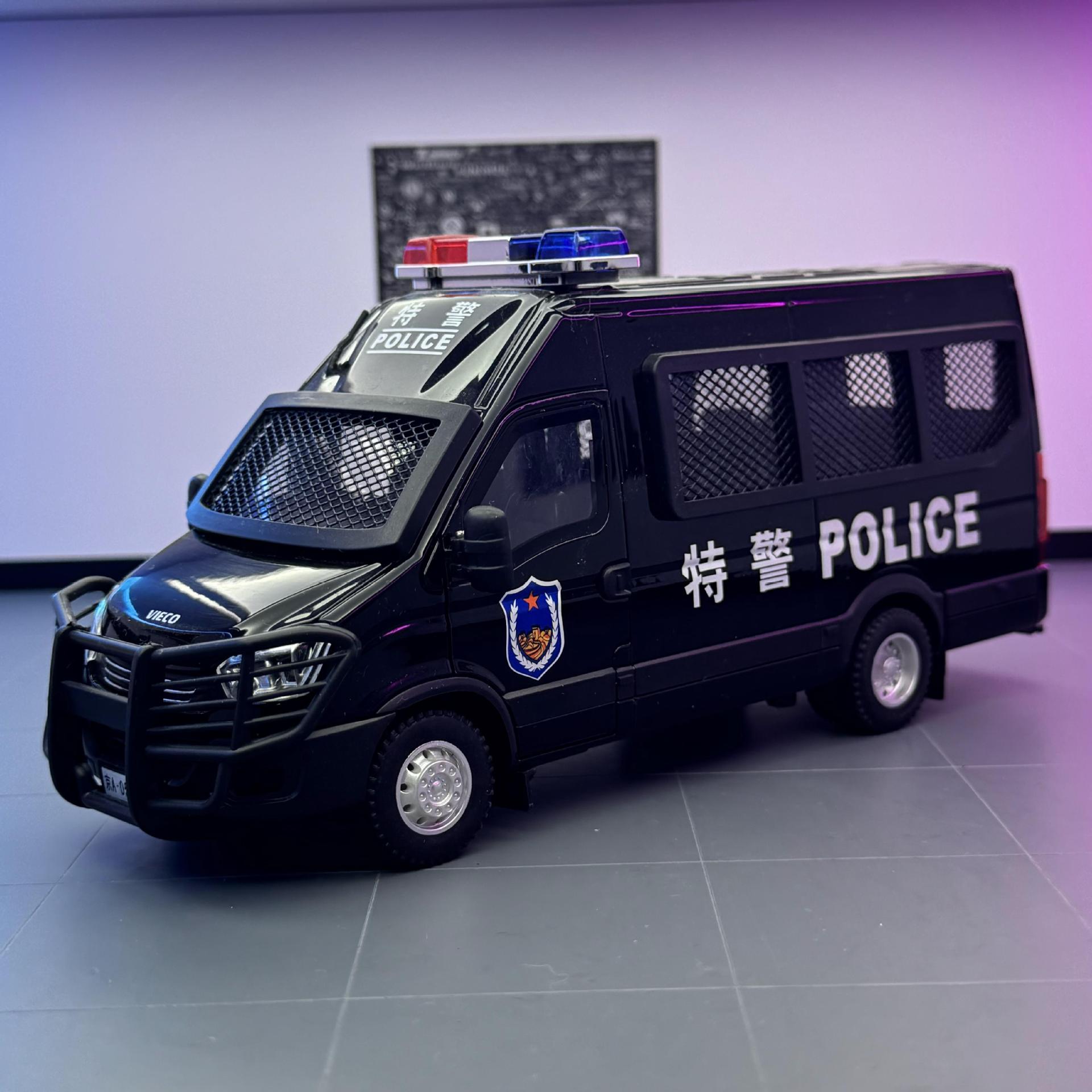 Weili aleación coche modelo 1:24 Iveco policía coche Tire hacia atrás iluminación efecto de sonido juguete coche modelo decoración colección