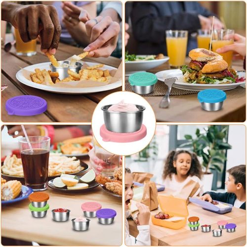 Cross-border 304 stainless steel sauce cup with silicone lid sauce cup outdoor portable tomato salad seasoning dipping dish