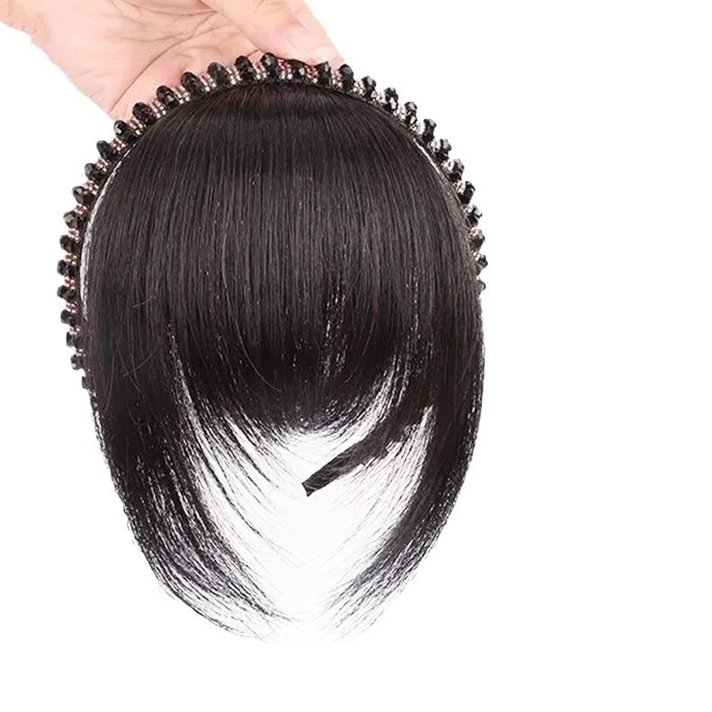 かつら、ラインストーン付きヘアバンド、前髪一体型、女性用、リアルな人工毛、増毛、自然な前髪、白髪隠し、頭頂部補充ヘア|undefined