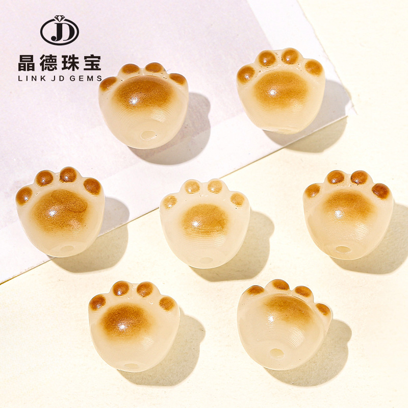 jingde jewelry white jade bodhi cat‘s paw through hole scattered beads charcoal bodhi accessories diy ornament small drip wholesale