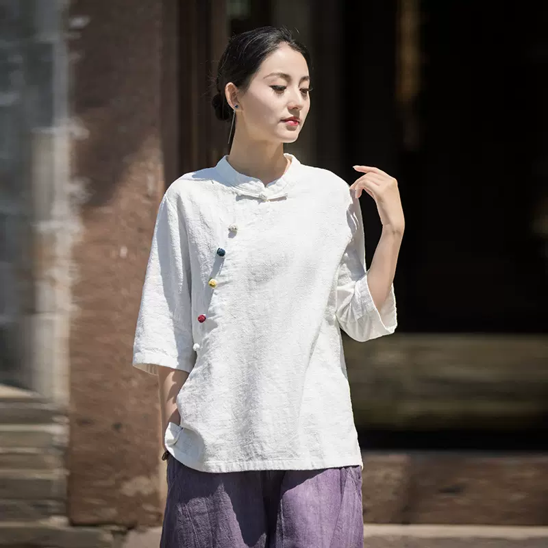 2025夏原创布衣中式上衣苎麻立领复古盘扣民国风夏季茶服短袖衬衫