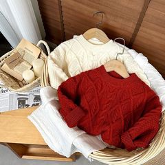 儿童毛衣红色秋冬季女童麻花加厚宝宝韩版纯色打底针织衫安可拉红